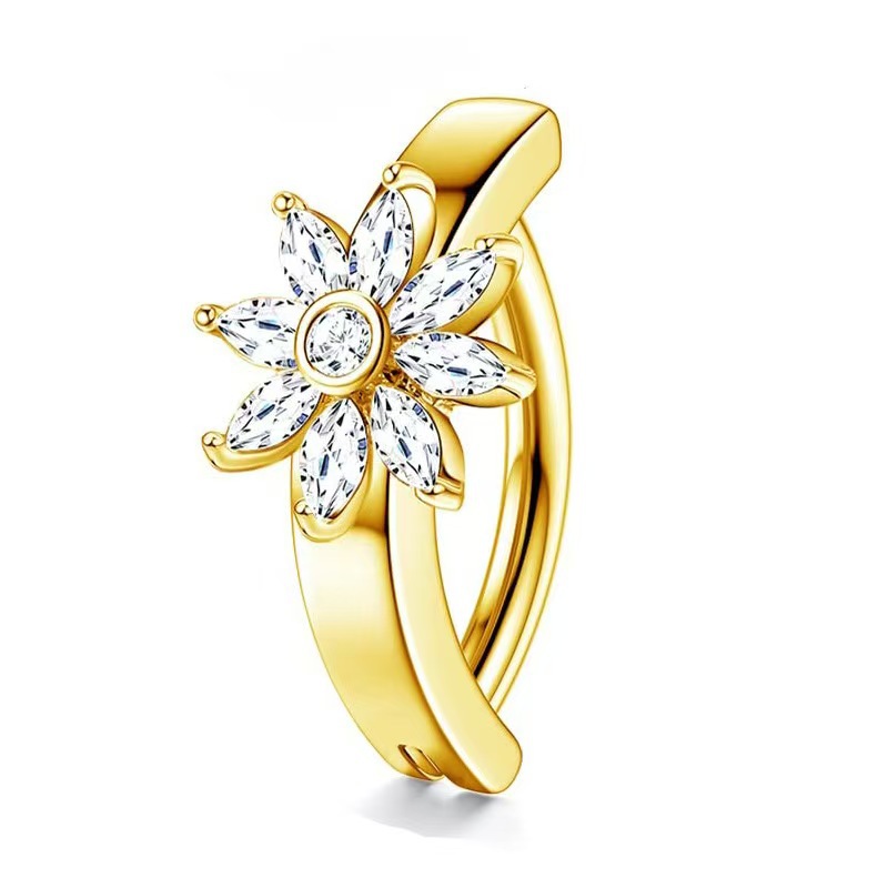 Sunflower Belly Button Ring CZ Zircon Style Heart Shape Navel Piercing Jewelry Gold Copper Wholesale - Image 4