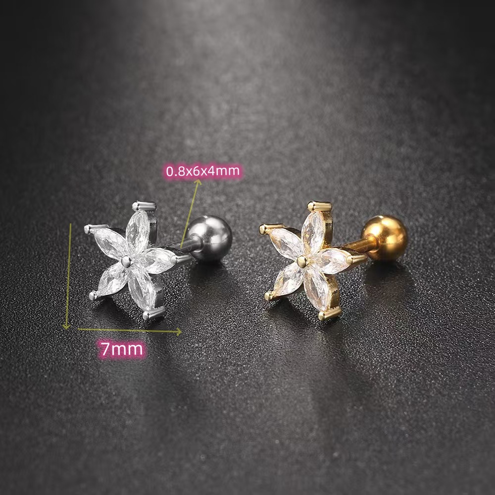 18K Gold Heart-Shaped Zircon Cartilage Ear Stud Stainless Steel Screw Ball Earring for Women - Image 2
