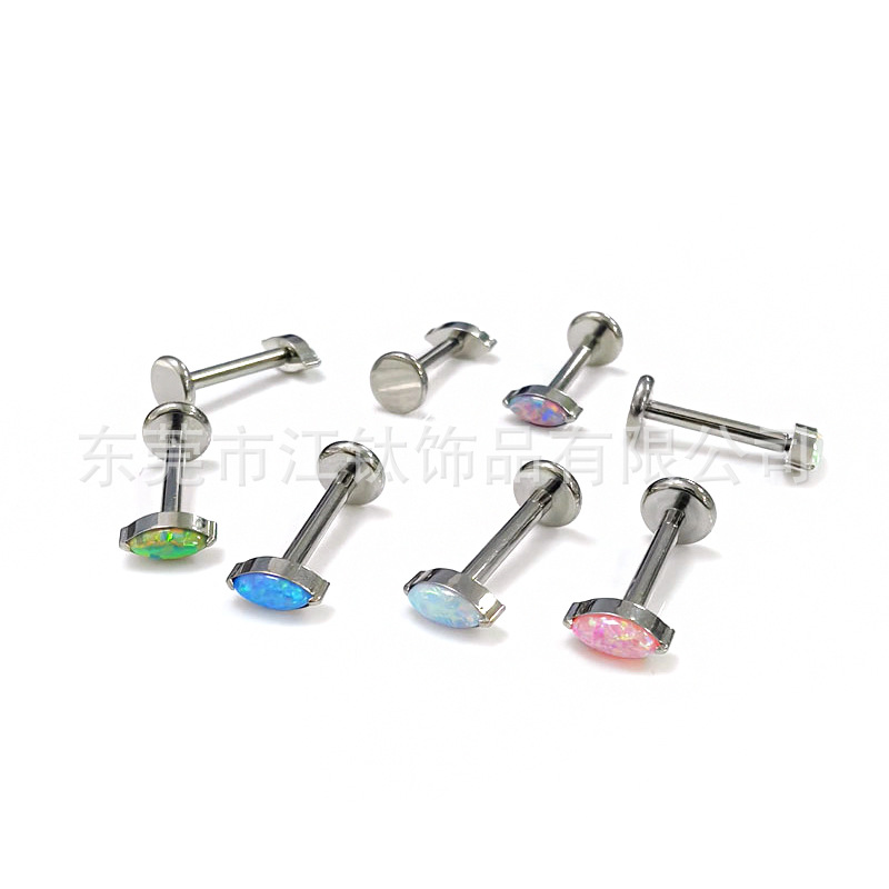 G23 Titanium Opal Horse Eye Earring - JT849 Cartilage Stud Body Piercing Jewelry - Image 3