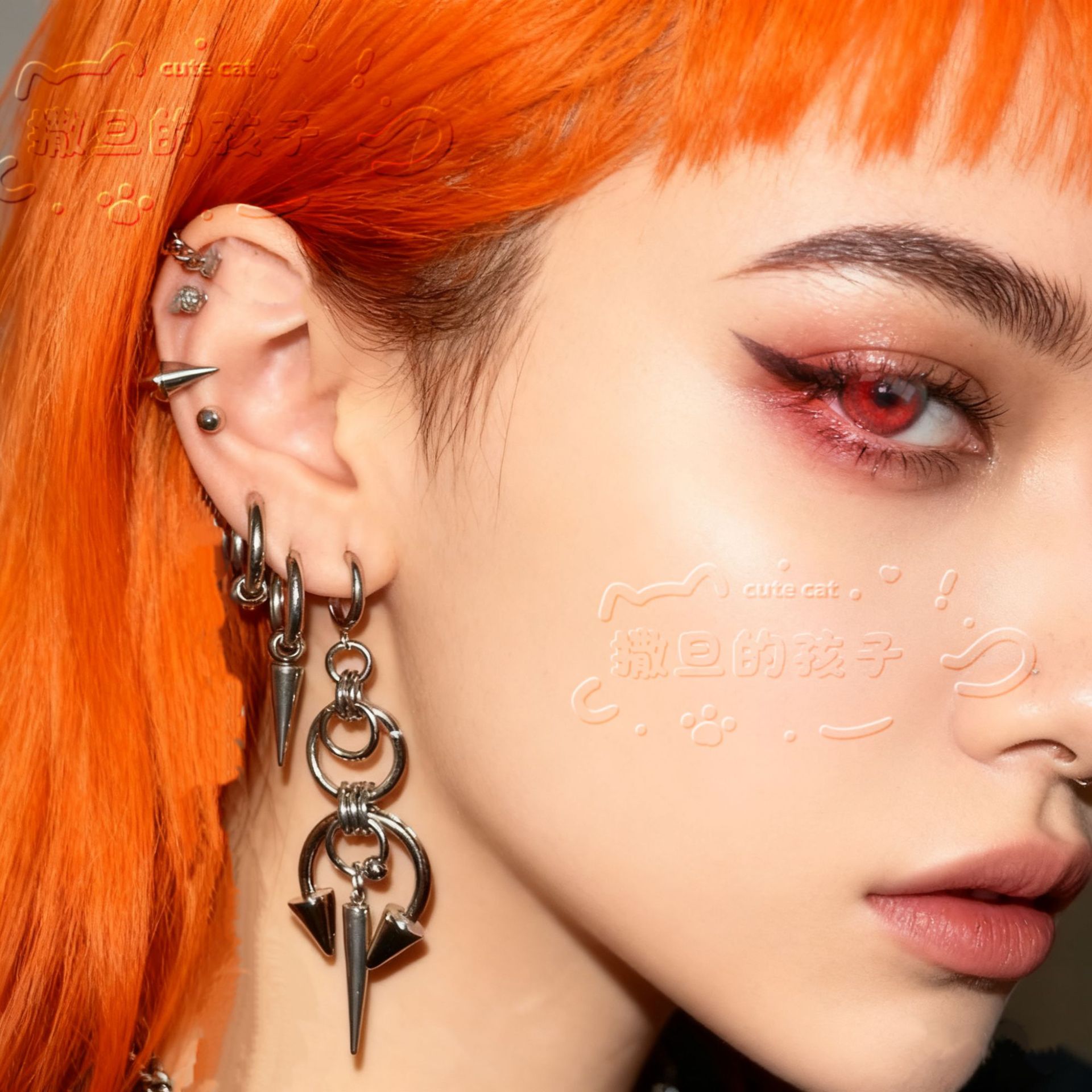 Satan's Child Genderless Titanium Steel Punk Style Ear Studs Cartilage Hoops Unisex Ear Piercing Jewelry - Image 2