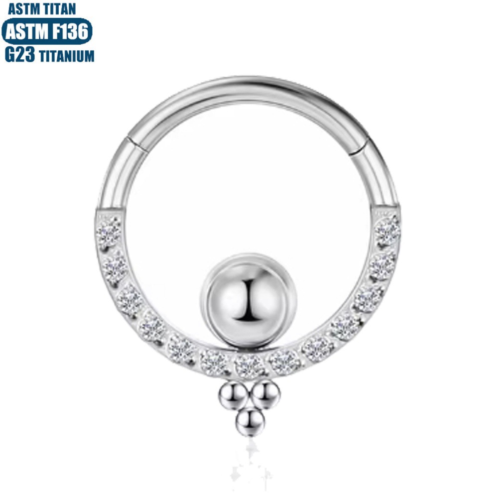G23 Titanium Nose Ring 5A Zircon Bead Hinge Septum Clicker Ear Cartilage Hoop Body Jewelry - Image 4