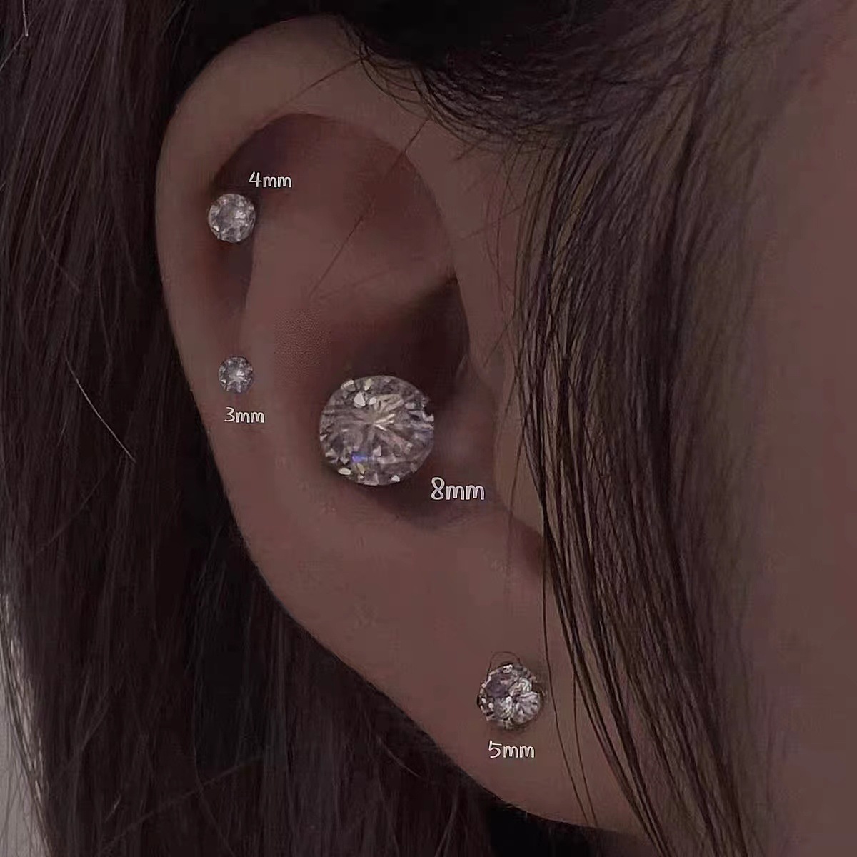 Cold Style Diamond-Encrusted Ear Bone Nails Tragus Earrings 8mm CZ Studs, No Need to Remove When Sleeping, 2022 New Arrival - Image 2