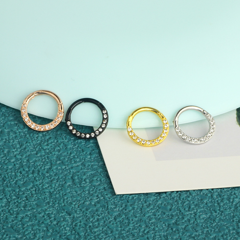 Stainless Steel Copper Inlaid Zircon Star Nose Ring - High-End Body Piercing Seamless Hoop - Image 5