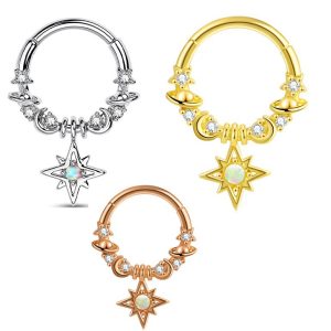 Stainless Steel Star Nose Ring Set with Zircon Opal - Rose Gold Single, 1.2x10mm, European American Style Nose Stud Piercing Jewelry