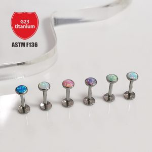 F136 Titanium Opal Lip Nail Bag Inlaid Internal Thread Ear Bone Nail G23 Titanium Alloy Body Piercing Jewelry Ear Studs