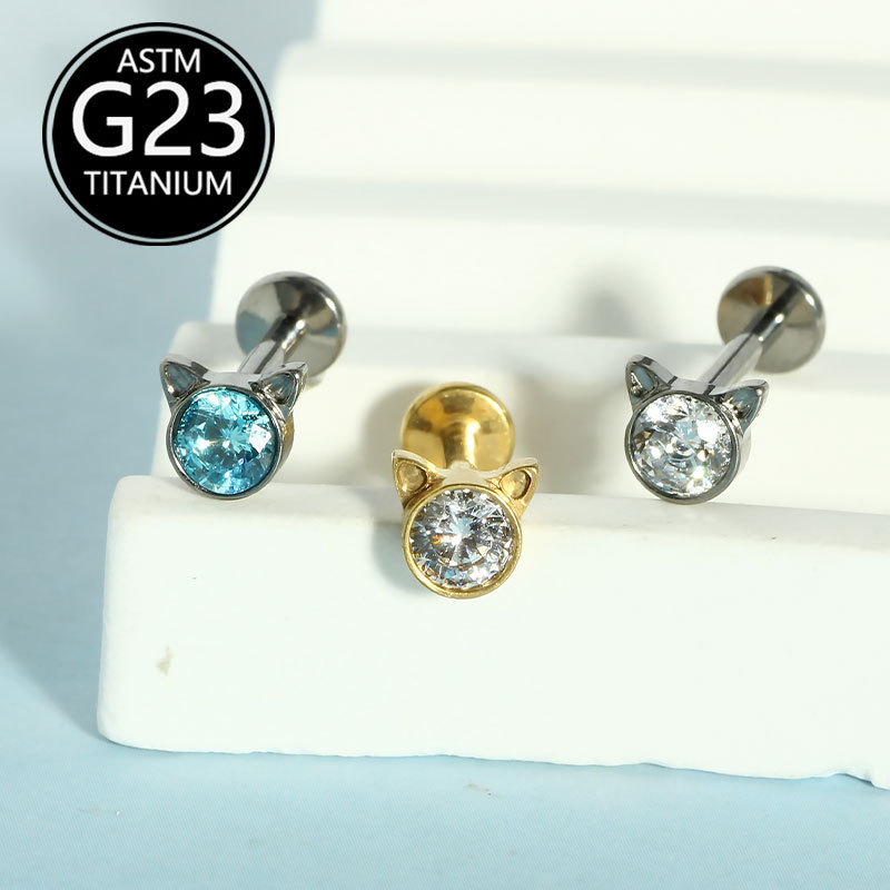 G23 Titanium Little Devil Cat Zircon Ear Cartilage Stud Internal Thread Piercing Jewelry - Image 2