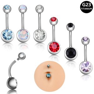 G23 Titanium Alloy Inner Thread Belly Button Ring Double Zircon Navel Piercing Jewelry Moon Shape