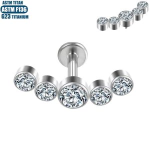 F136 Titanium Lip Ring with CZ Inner Thread Diaphragm Earring Piercing Jewelry Silver 1.2x10mm