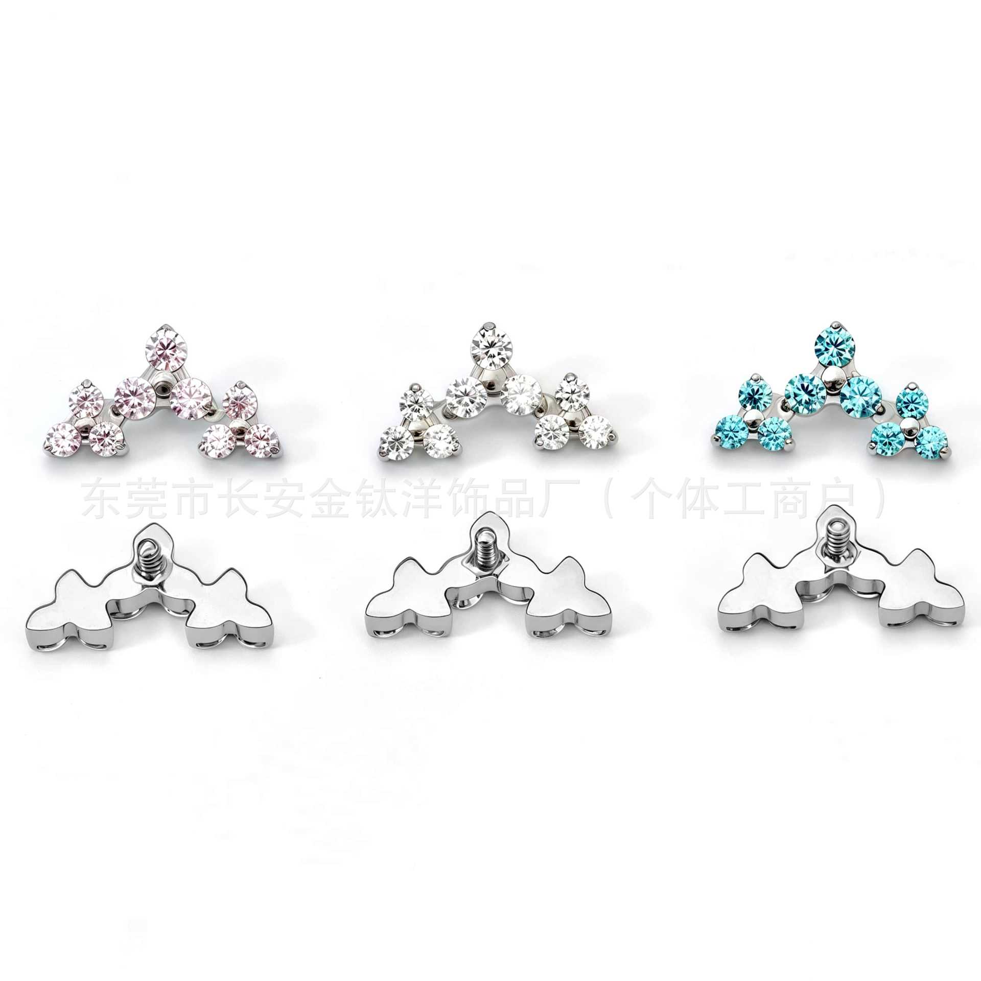 F136 Titanium Three-Row Triangular Flower Zircon Earrings Cochlear Nails - Body Piercing Jewelry - Image 5