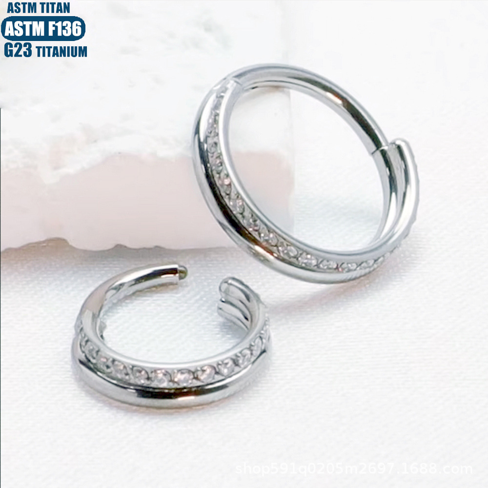 F136 Titanium Alloy Nose Ring Nasal Septum Double Zircon Nose Ring Earrings Body Piercing Jewelry Seamless Closed Ring - Image 2