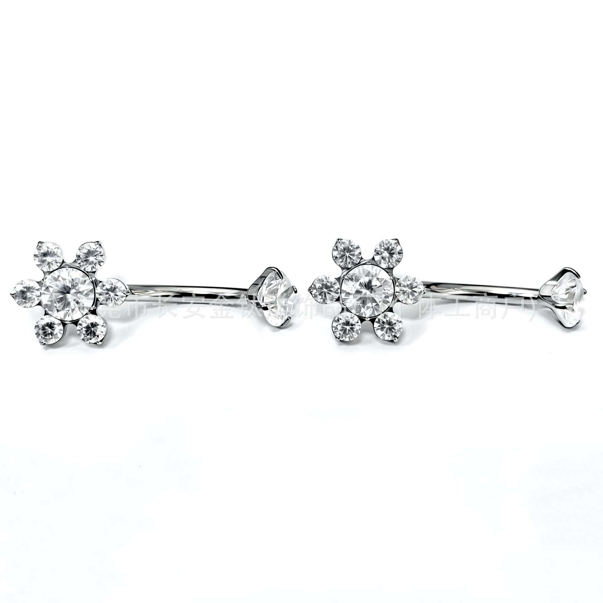 F136 Titanium Internal Thread Six-Leaf Zircon Belly Button Ring - G23 Titanium Alloy Body Piercing Jewelry - Image 4