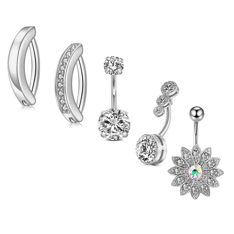 Simple Sunflower Stainless Steel Belly Button Ring 5-Piece Set Body Piercing Jewelry - Image 2
