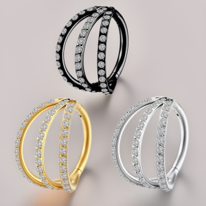 F136 Titanium Diamond-Encrusted Nose Ring, 3-Leaf Split Design Ear Hoop, Hinged Cartilage Stud Earrings, Full Diamond Fashion Ol Style