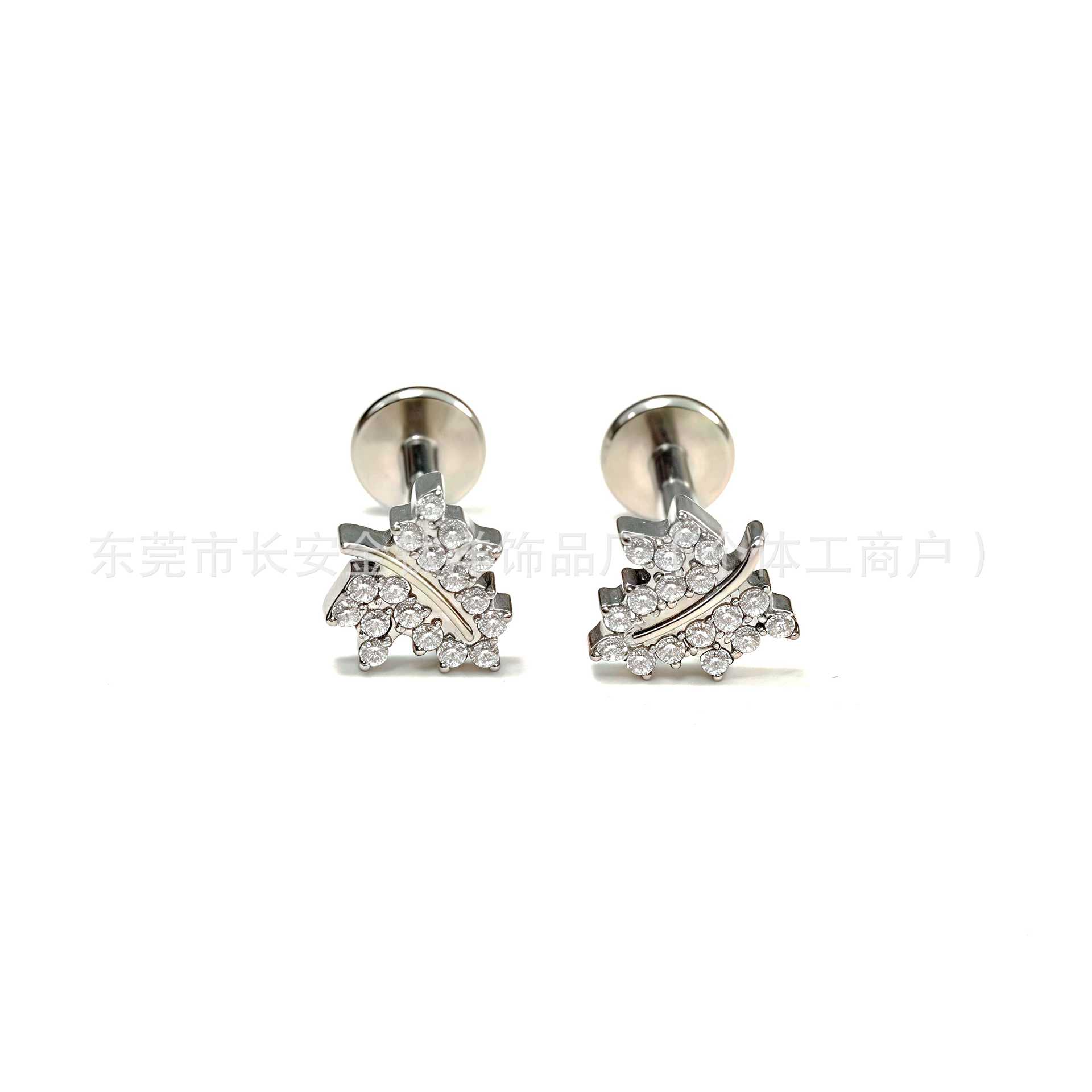 F136 Titanium Leaf Inlaid 5A Zircon Earrings Lip Nails Nose Nails Ear Bone Nails G23 Titanium Alloy Body Piercing Jewelry - Image 4