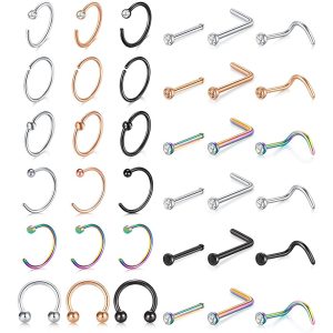 Stainless Steel Nose Stud Nose Ring Straight Curved L Shape Nose Piercing Jewelry