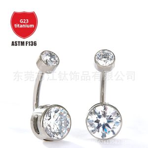 G23 Titanium Curved L-Rod Navel Ring with Zircon - 1.6mm 12mm