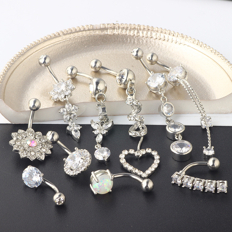 Mixed Zircon Navel Ring Set - 10-Piece Belly Button Body Piercing Jewelry Set - Image 5