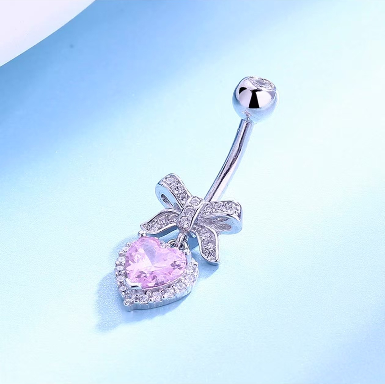 Creative Heart-Shaped Zircon Navel Ring, Gold Pink Belly Button Piercing Jewelry, Light Luxury Style, 2024 Spring - Image 2