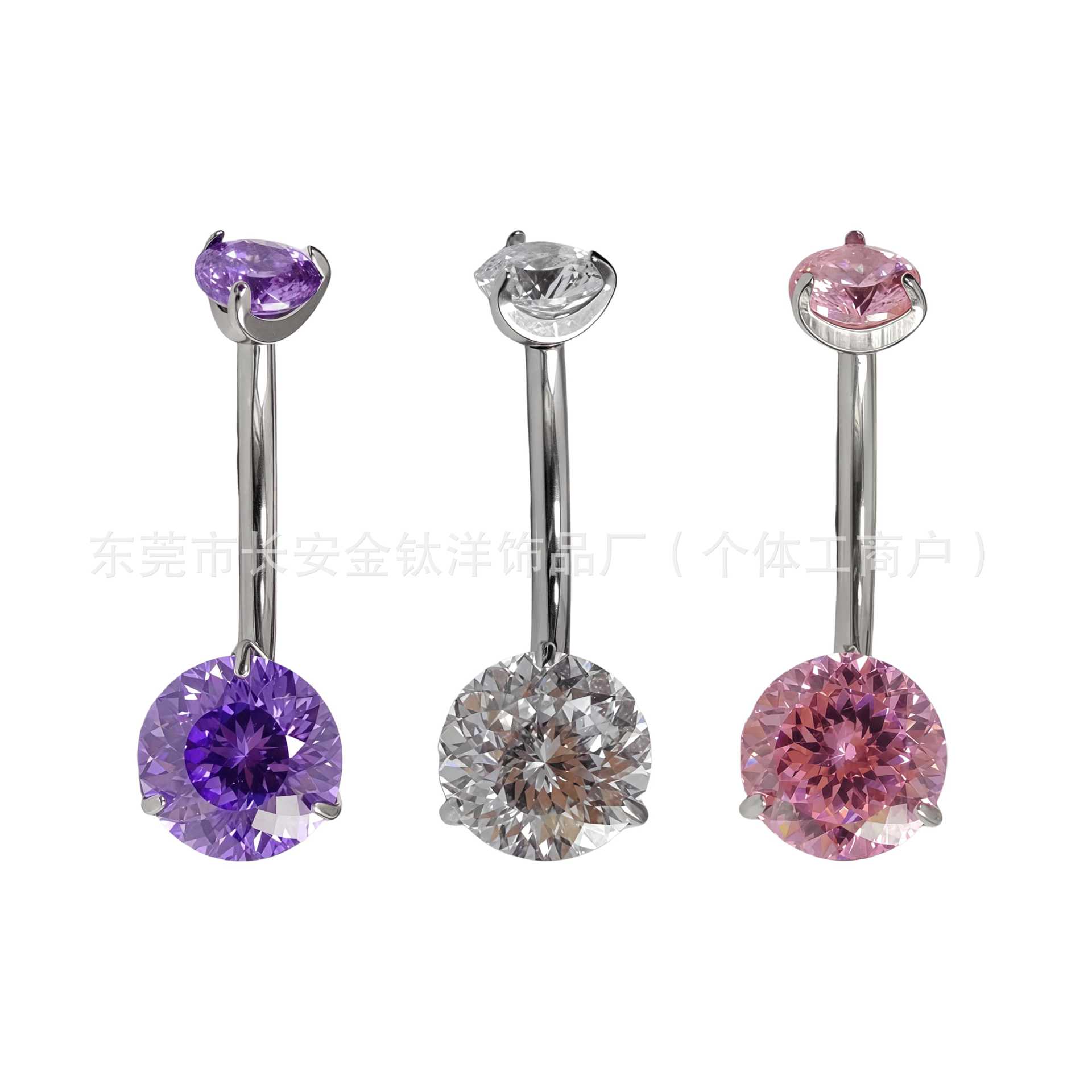 F136 Titanium Internal Thread Bird's Nest Zircon Double-Ended Zirconium Curved Rod Navel Ring - Image 3
