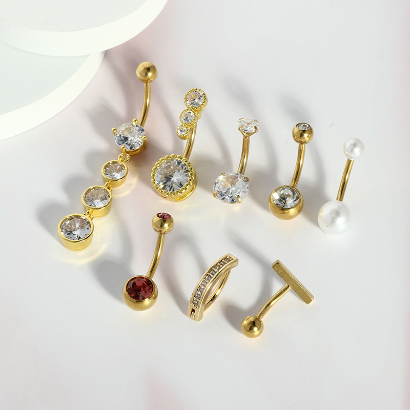 Stainless Steel Zircon Heart Navel Ring Set - European American Style Belly Button Ring for Women Men - Image 3
