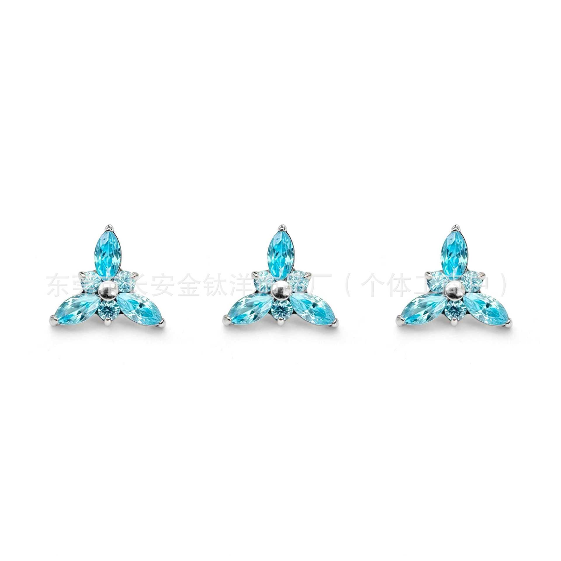 F136 Titanium Internal Thread Full Diamond Triangular Zircon Lip Stud Ear Stud Ear Bone Stud G23 Titanium Alloy Body Piercing Jewelry - Image 2