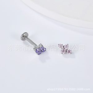 G23 Titanium Four-leaf Clover Earring Diamond-encrusted Lip Nail Cross-border Human Puncture Jewelry Ear Bone Nail