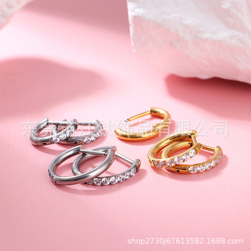 G23 Titanium Round Wire Earrings with Zircon - Gold & White - 16G 6mm Cartilage Stud - Image 3