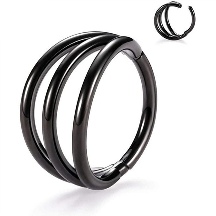 Cross-Border Simple Style 316L Stainless Steel Three-Layer Nose Ring Hoop Piercing Nose Ornament Multi-Function Earrings - Image 3