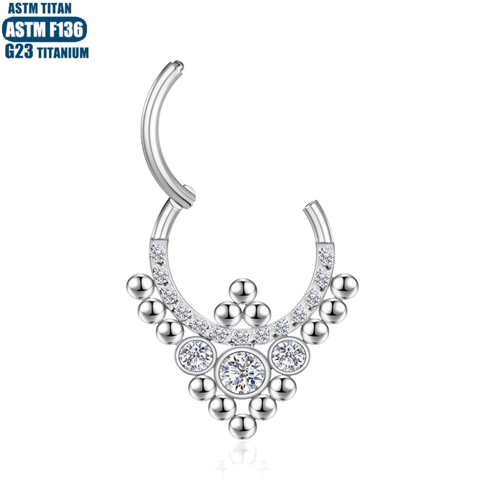 G23 Titanium Earrings Nose Ring Zircon Beads Cluster Seamless Open Ring Nasal Septum Earring Piercing Jewelry - Image 3