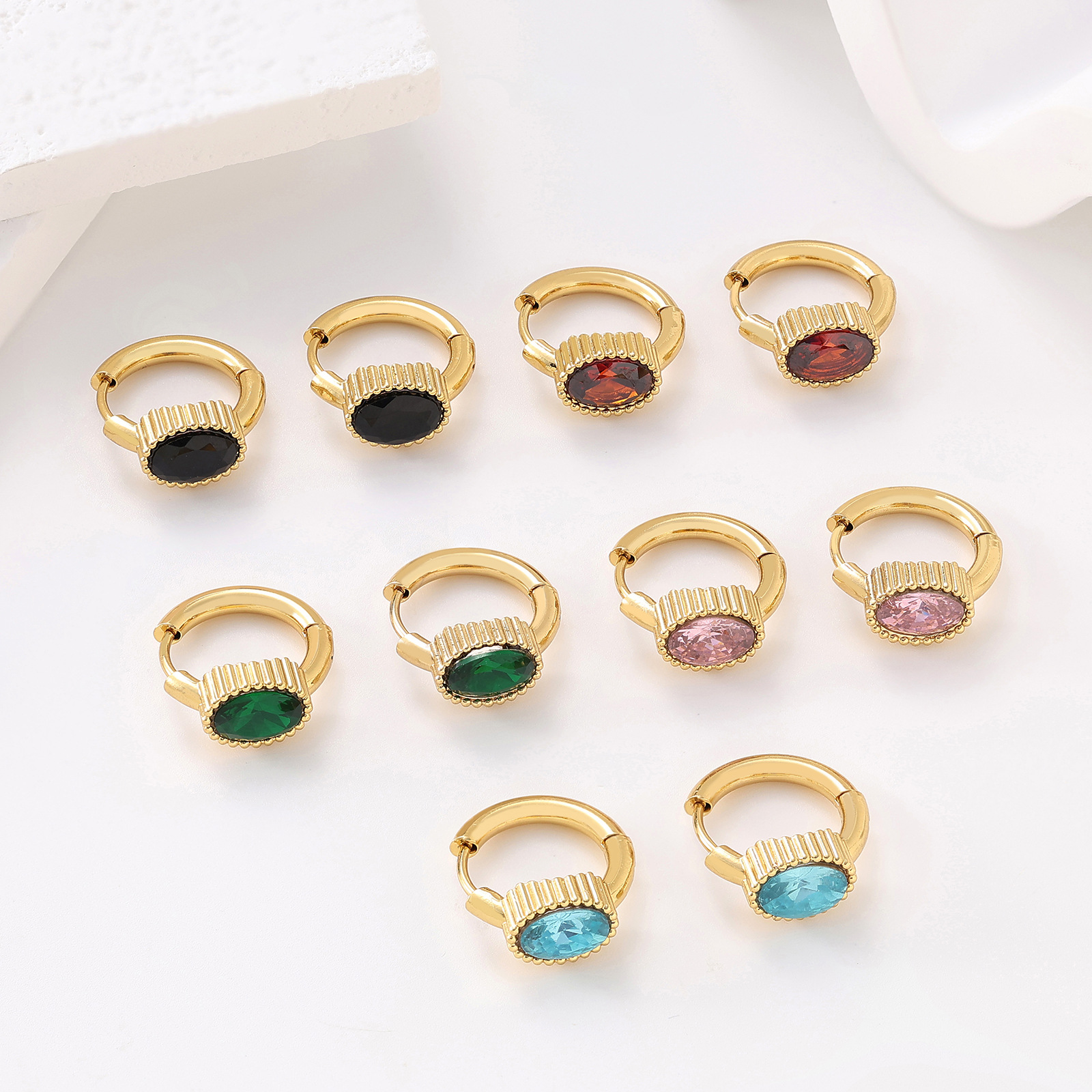 European American Geometric Zircon Inlaid Stud Earrings Stainless Steel 18k Plated Women - Image 4