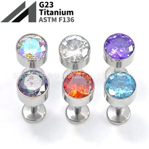 F136 Titanium Inlaid 5A Zircon Cylindrical Earrings Tongue Nails Lip Nails Piercing Jewelry G23 Titanium Alloy