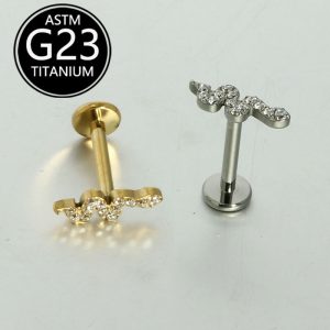 F136 Titanium Lip Piercing Jewelry G23 Flat Bottom Zircon Bone Nail Nose Stud Snake Style Elegant Wholesale
