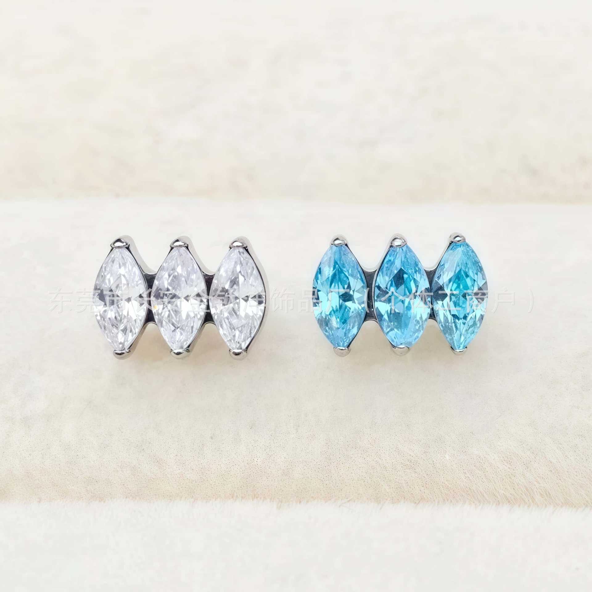 F136 Titanium Side-By-Side Marquise Earrings with Zirconia - Lip Studs, Nose Studs, Ear Bone Studs, G23 Titanium Alloy Piercing Jewelry - Image 4