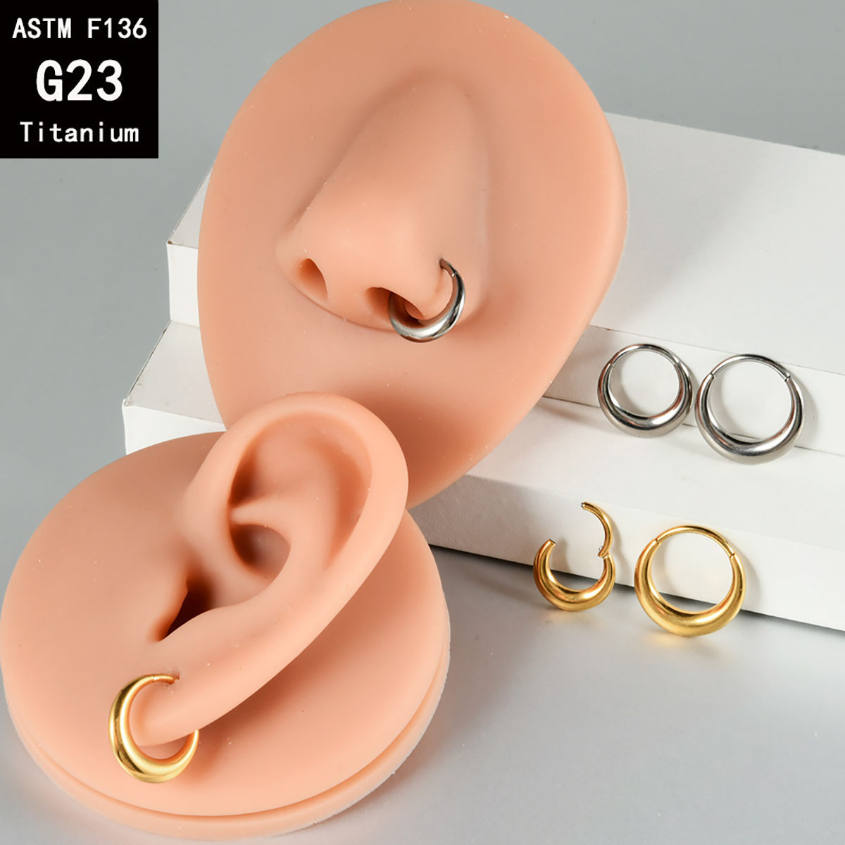 G23 Titanium Oval Septum Nose Ring Earrings - Gold Crescent Ear Bone Ring Classy Body Jewelry - Image 4