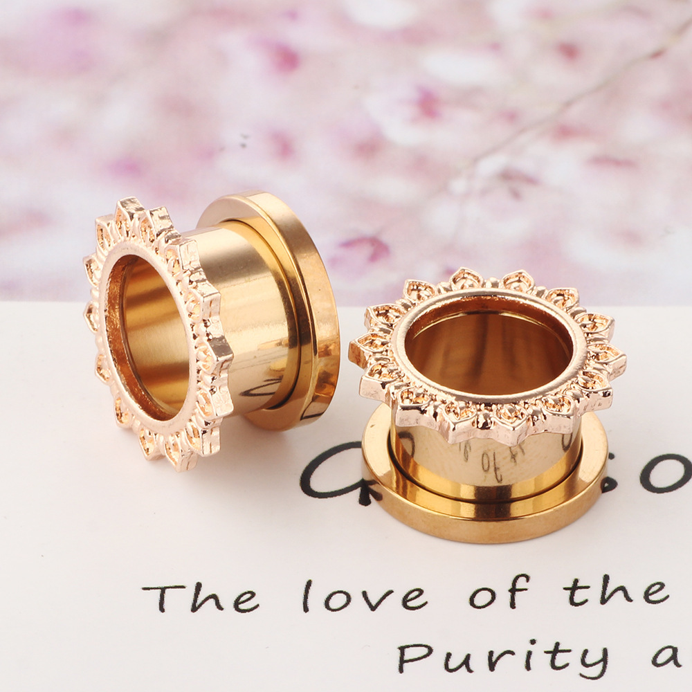 Rose Gold 16G Ear Expander Taper Stainless Steel Pulley Line Ear Stretcher Simple Geometric Body Jewelry - Image 5