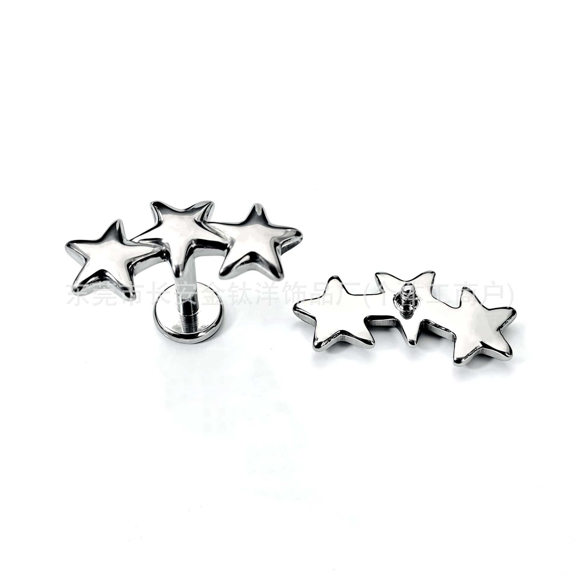 F136 Titanium Internal Thread Triple Pentagram Lip Stud Ear Stud Ear Bone Stud G23 Titanium Alloy Body Piercing Jewelry - Image 3