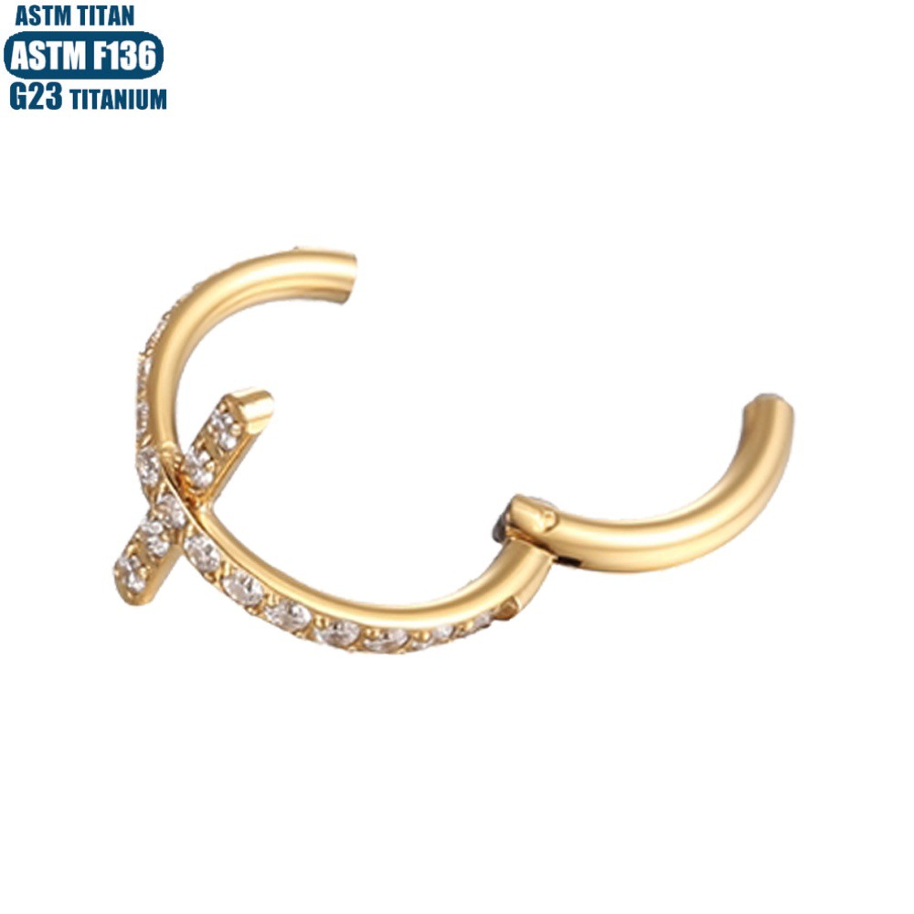 F136 Titanium Nose Ring Seamless Cross Zircon Piercing Jewelry Septum Ring Rose Gold - Image 4