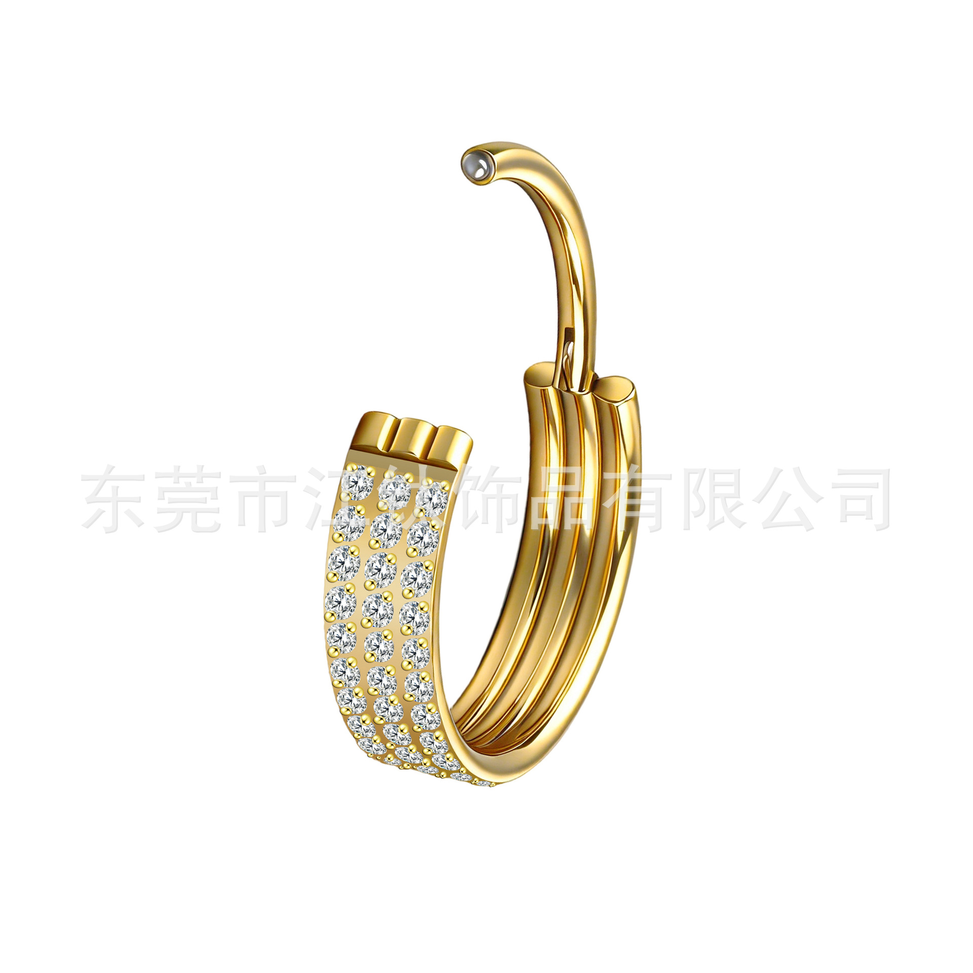 G23 Titanium Alloy Ear Hoop with Three Layers of Full Diamond Zircon - Cartilage Earring - Image 5