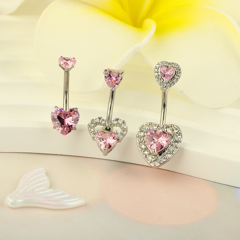 New Heart-Shaped CZ Belly Button Ring Stainless Steel Dangle Navel Piercing Jewelry Summer 2024 - Image 2