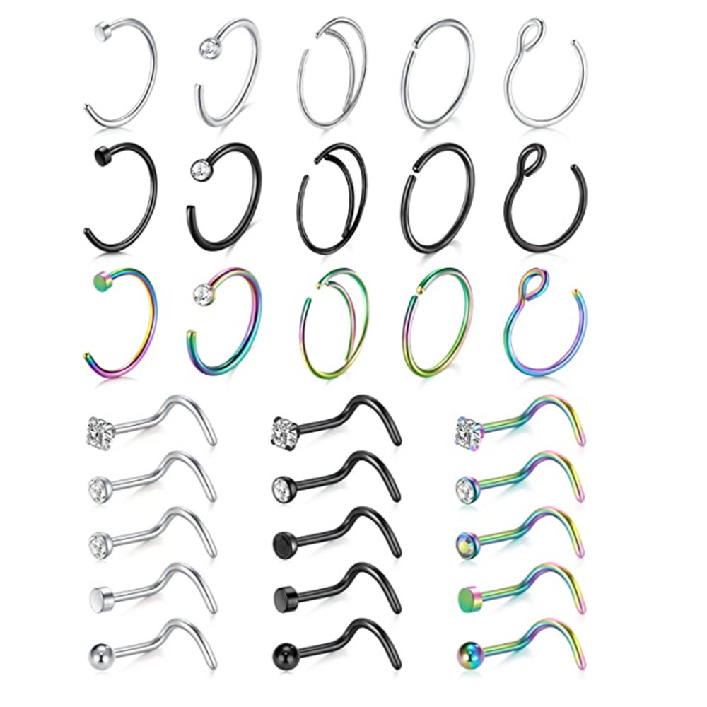 Stainless Steel Fake Puncture Nose Ring Clip Combination Set Wholesale - N38 - Image 3