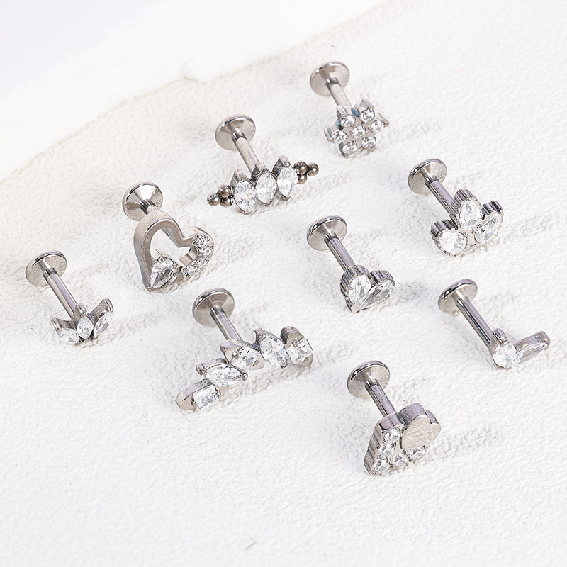Zsen F136 Titanium Alloy Diamond Lip Stud Labret Piercing with CZ Crystal G23 Titanium Women's Earrings Wholesale - Image 2