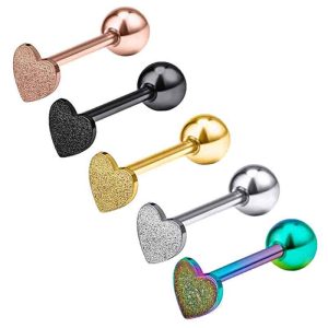 Amazon Hot Sale Stainless Steel Frosted Tongue Nail Puncture Jewelry Twist Ball Heart-Shaped Love Tongue Ring