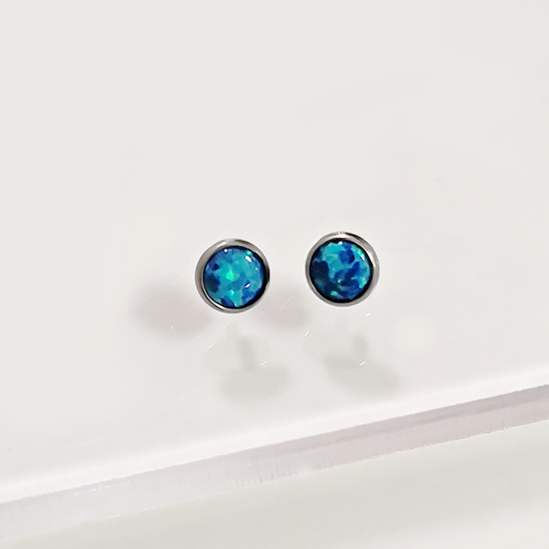 F136 Titanium Flat Opal Labret Stud Lip Piercing Jewelry - Threaded G23 Titanium Alloy Ear Nail - Image 4