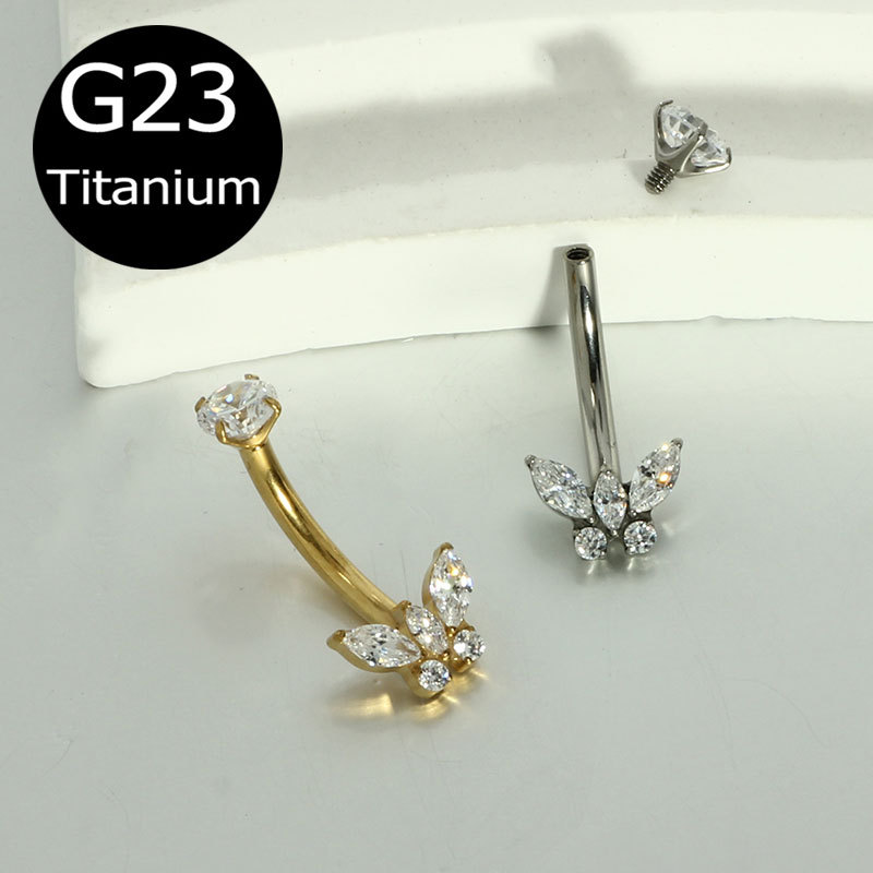 G23 Titanium Navel Ring Butterfly-Shaped Belly Button Ring 14G Internal Thread Curved Barbell - Image 2