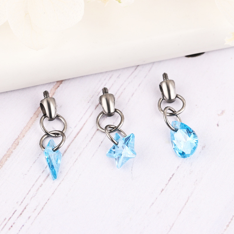 Zesen F136 Titanium Alloy Water Drop Bullet Head Internally Threaded Lip Nail 0.9mm Tooth Lip Nail Ear Bone Nail Accessories Crystal Zircon - Image 3