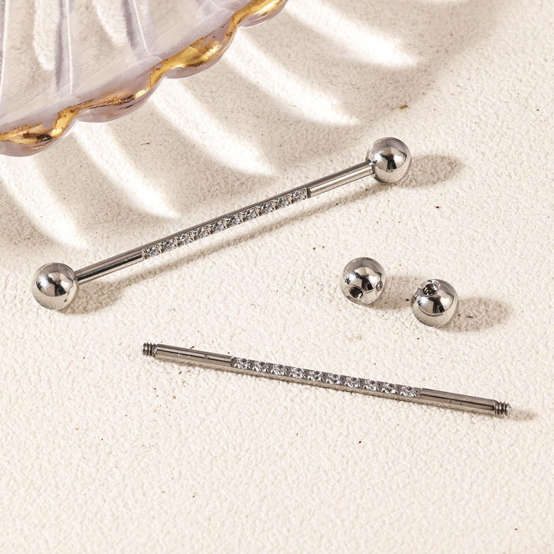 Zesen Diamond Ear Bridge Nails Titanium Steel Auricle Earrings Zircon Double Head Ball Earrings - Image 4