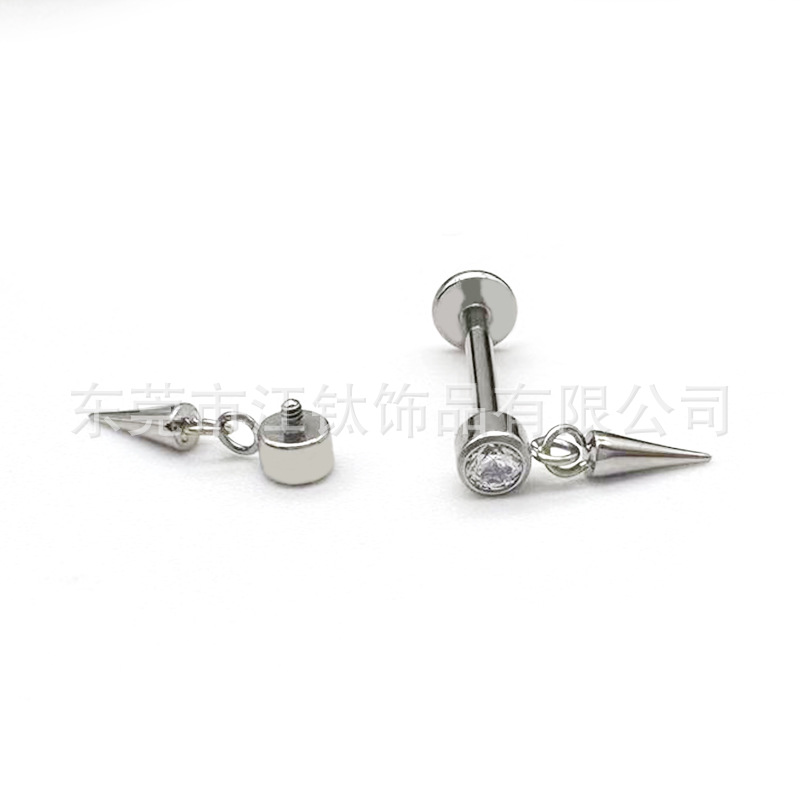F136 Titanium Stud Earrings Diamond-Embedded Sharp Cone Pendant Lip Nail Cross-Border G23 Titanium Alloy Body Piercing Ear Bone Nail - Image 2