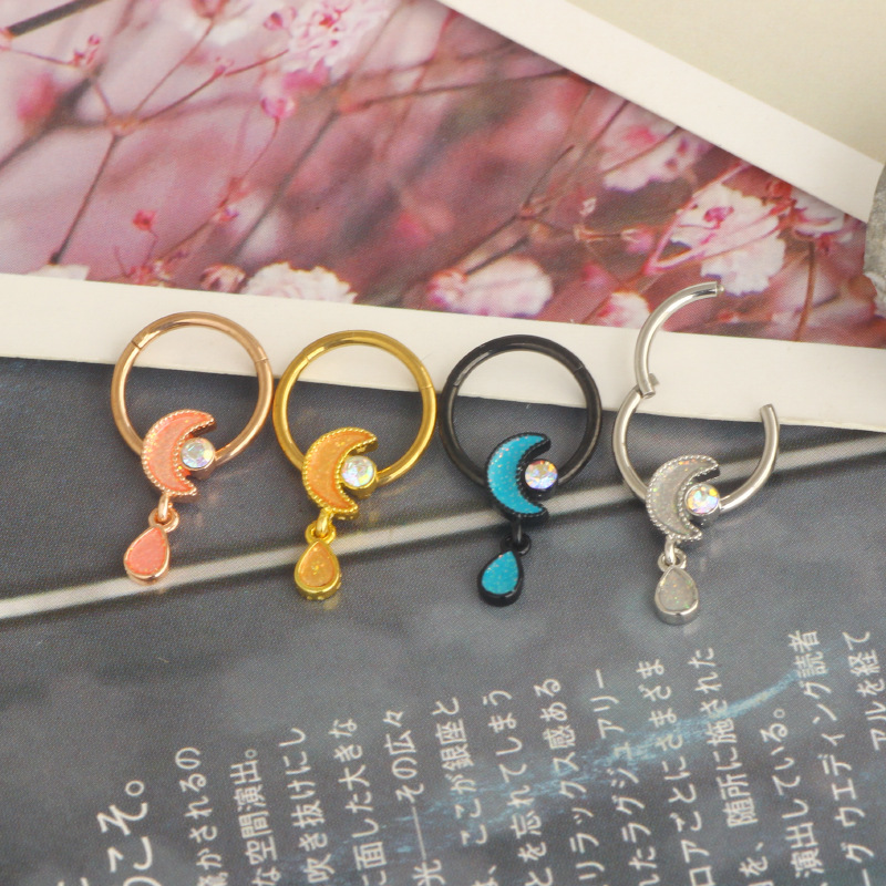 Stainless Steel Moon Nose Ring Star Nose Stud Hoop Piercing Jewelry for Cartilage Lip Ear - Rose Gold - Image 3