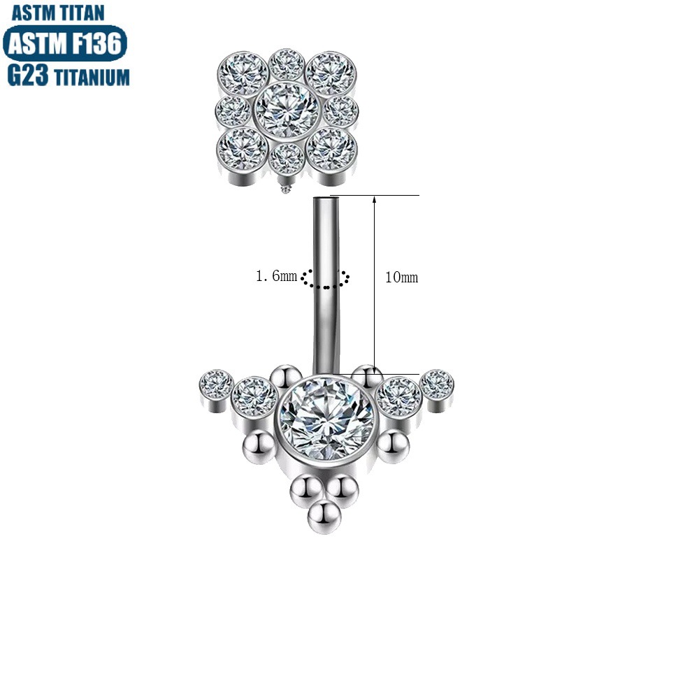 F136 Titanium Alloy Navel Ring Diamond Solder Ball Internally Threaded 14G Belly Button Piercing Jewelry - Image 4