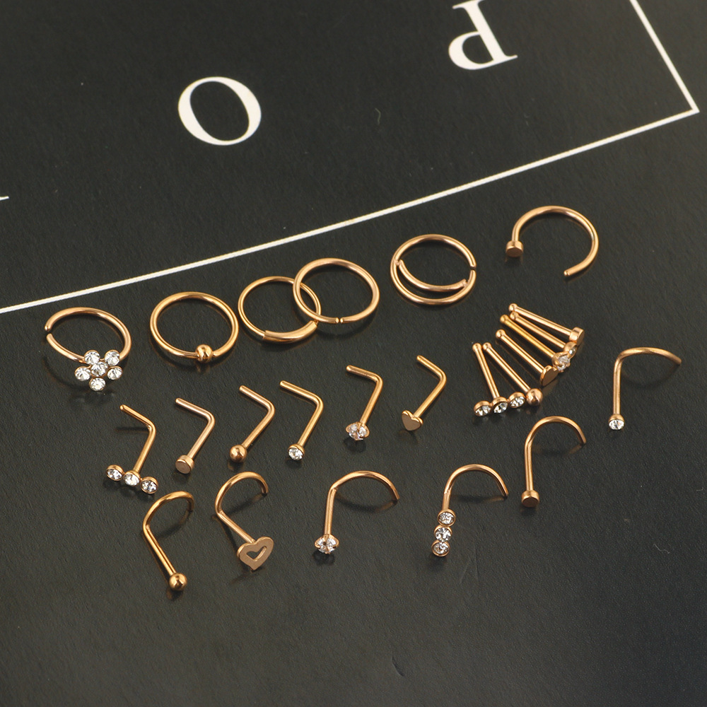 Amazon New Combination Nose Nail Set - 24 Piece Stainless Steel Nose Ring Jewelry Set - Image 5